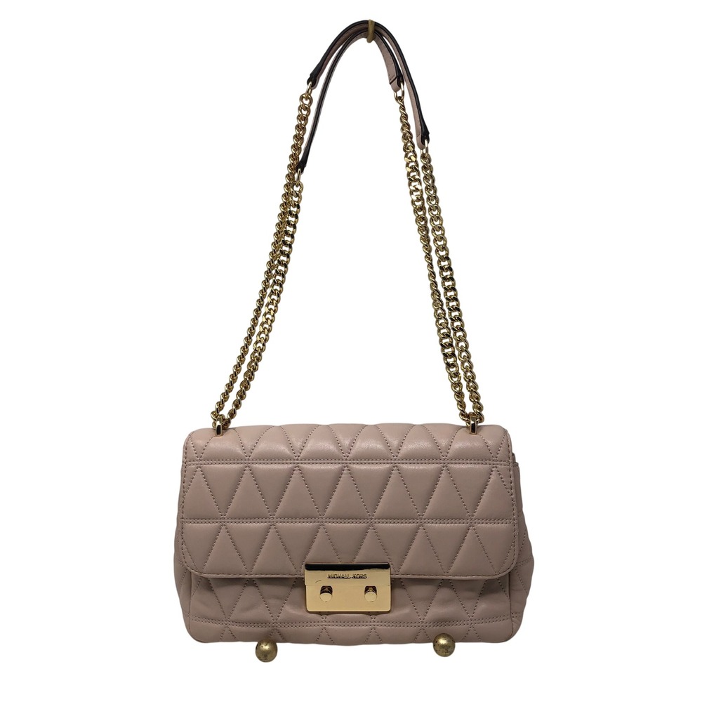 Michael Kors Shoulder Bag Pink Quilted Leather Gold Chain Sloan Large